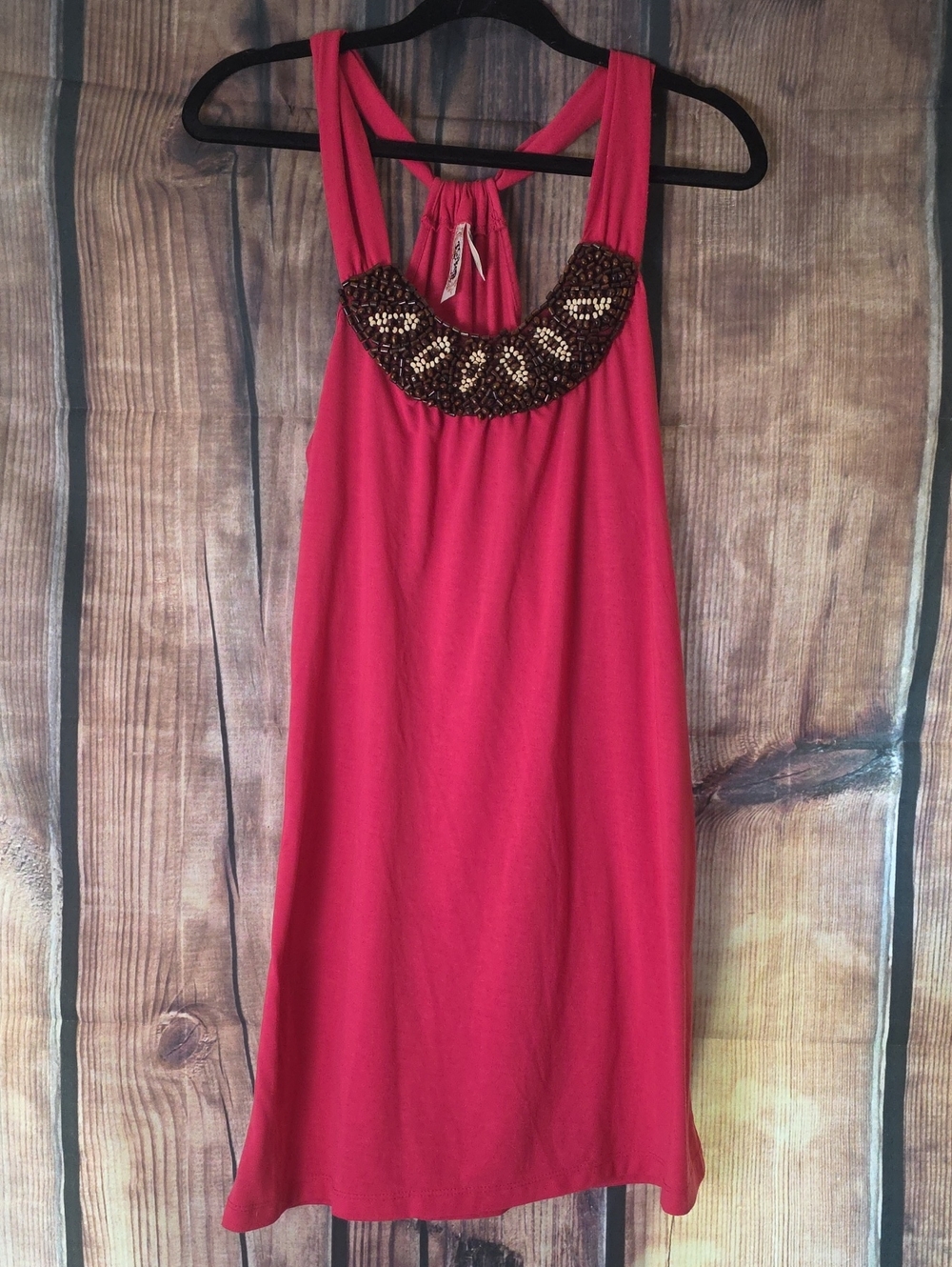L8ter Large Sleeveless Beaded Halter Pink Top